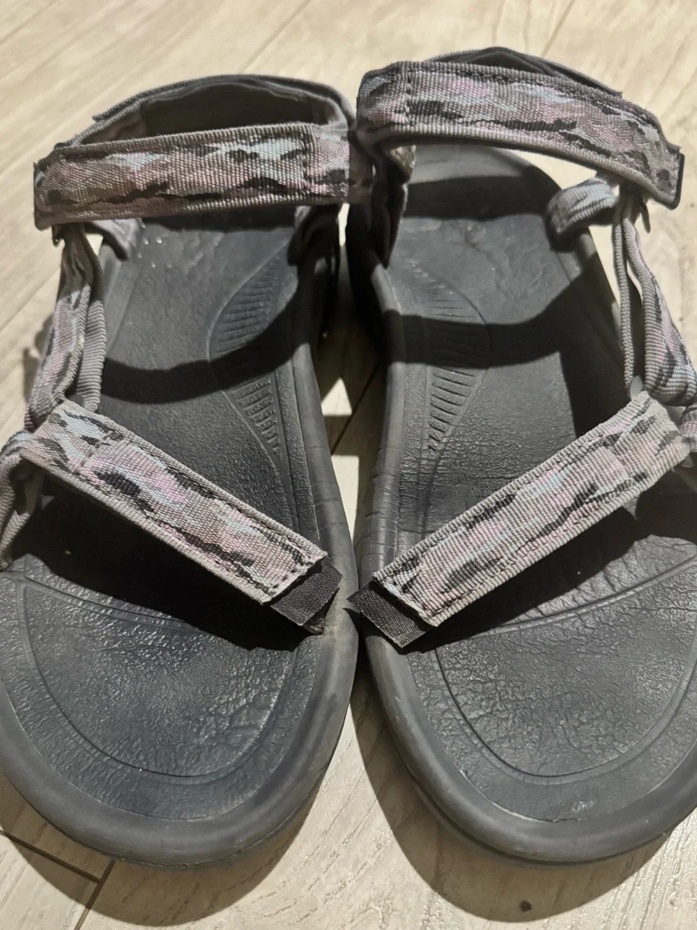 Teva Women's Black Sandals with Light Pink Patterned Straps